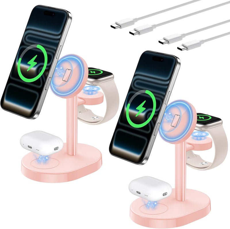 Hevanto 2 Pack 2026 3 in 1 Wireless Charging Station for Apple MagSafe Charger, 15W Fast Magnetic Mag-Safe Charger Stand for iPhone 17 16 15 14 13 12 iWatch AirPods (Adaptor Not Included) - Image 1